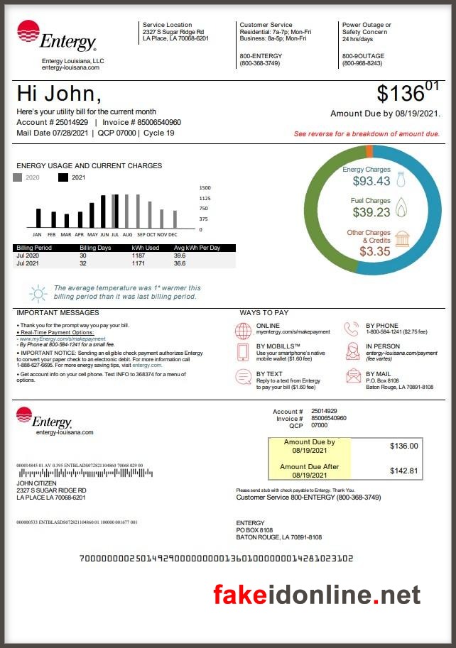 Louisiana Utility Bill PSD Template - Louisiana Proof of Address